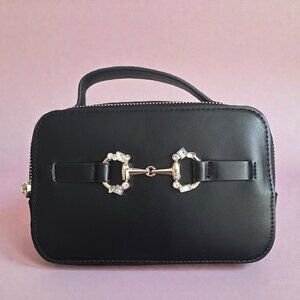 Anne Klein Black Faux Leather Belt Bag Clutch